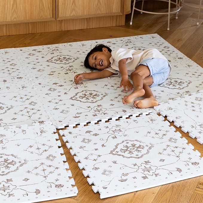 Baby Play Mat for Floor – 6x8ft Vintage Coffee | Soft Non Toxic Premium EVA Foam Tiles for Tummy Time, Crawling & Playroom – Waterproof Floor Mat for Babies & Toddlers Lillefolk (12 Tiles)-CubbioJoy