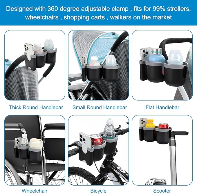 Accmor Stroller Cup Holder with Phone Holder, Bike Cup Holder, Universal Cup Holder for Uppababy Nuna Doona Strollers, 2-in-1 Cup Phone Holder for Stroller, Bike, Wheelchair, Walker, Scooter-CubbioJoy