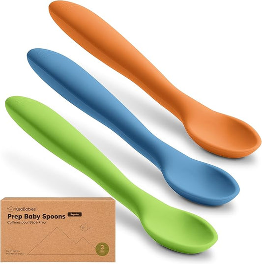 KeaBabies Silicone Baby Spoons, Self Feeding 6-12 months - 3-Pack Baby Weaning Eating Utensils, Toddler First Food Training Spoon, Infant, Kids Feeding Supplies Essential Set, Dishwasher-safe (Kea)-CubbioJoy