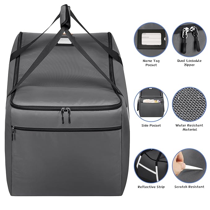 Infant Car Seat Travel Bag for Airplane Compatible with All Nuna Pipa Car Seat and Base,Chicco KeyFit 30 and Base, Padded Car Seat Bags for Air Travel,Car Seat Gate Check Bag with Side Pocket, Gray-CubbioJoy