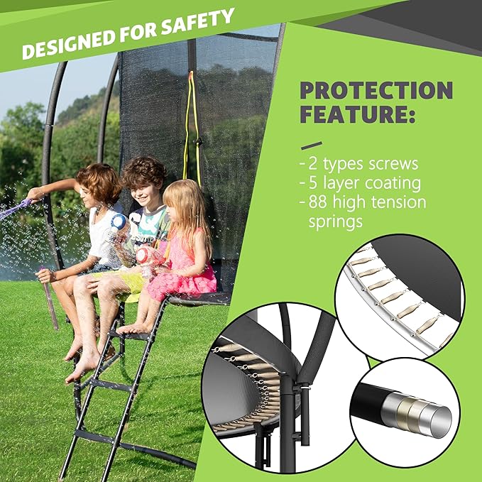 14FT 12FT 10FT 16FT Trampoline with Safety Enclosure, Anti-Rust Coating – ASTM Certified, Heavy-Duty Outdoor Trampoline with Ladder – for Kids & Adults-CubbioJoy