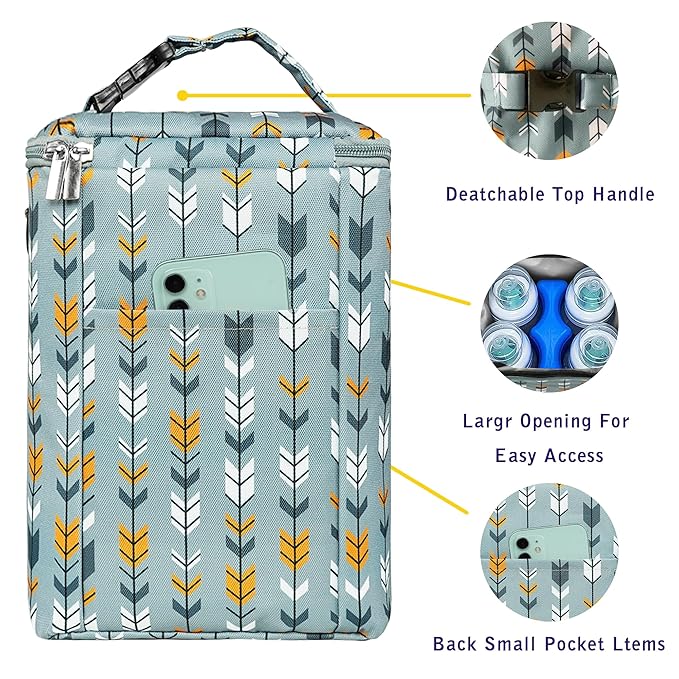 Breastmilk Cooler Bag with Ice Pack Fits 4 Baby Bottles Up to 9 Ounce Insulated Baby Bottle Bag Breast Milk Cooler on The Go with Strap Baby Bottle Cooler Bag for Nursing Mom Daycare or Travel-CubbioJoy