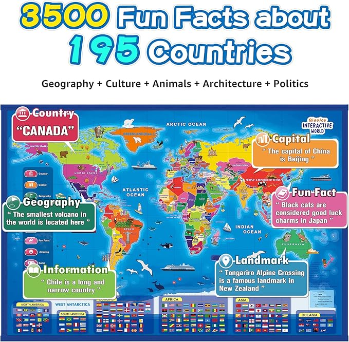Bilingual Interactive for Kids Talking USA Map World Map for Kids Learning, Geography Toys Games Educational Electronic Map Personalized Gift/Toys for 4 5 6 7 8 9 10 Year Old Girls/Boys-CubbioJoy