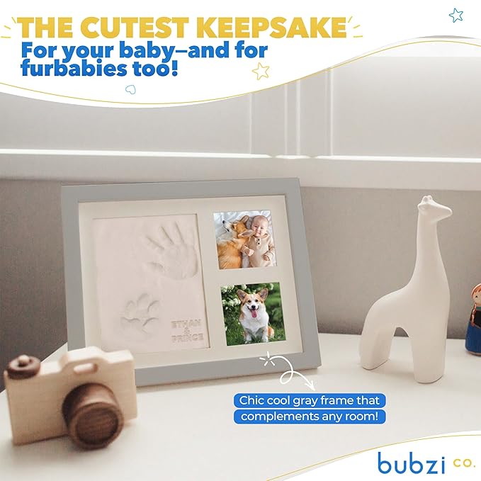 Baby Footprint and Hand Print Kit - Keepsake Frame, Nursery Picture Frames, New Mom Gifts, Newborn Essentials, Baby Shower Gifts (Cool Gray)-CubbioJoy