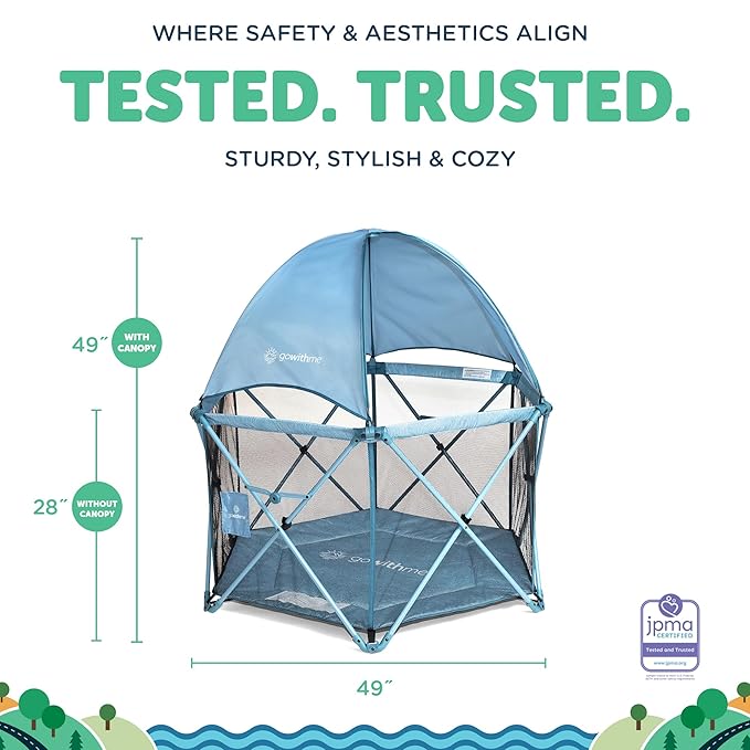 Baby Delight Go with Me Eclipse Deluxe Portable Playard | Playpen | Sun Canopy | Indoor and Outdoor | Ultra Padded Nylon Floor | Blue Wave-CubbioJoy