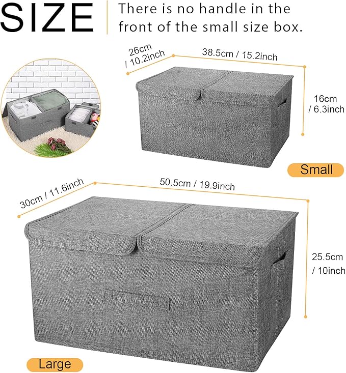 2 Pack Large Storage Boxes with Lids and Handles, Collapsible Linen Storage Bins Organizer Containers Baskets Cube with Removable Divider for Home Bedroom Closet Office (Coffee, Large)-CubbioJoy