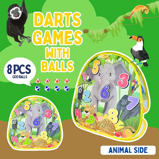 2-in-1 Dinosaur & Animal Bean Bag Toss Game – Double-Sided 27" Target Board with 6 Bean Bags – Outdoor & Indoor Toy for Toddlers & Kids Ages 3-6 – Birthday Gift - Amazon Exclusive-CubbioJoy