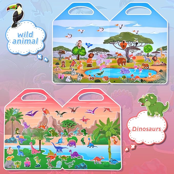 6 Set (260pcs) Puffy Sticker Books Activity for Kids, Animal, Farm, Dinosaurs, Space, Vehicle, Ocean, 3D Reusable Stickers for Boys and Girls, Travel Sticker Books for Kids Ages 3+-CubbioJoy