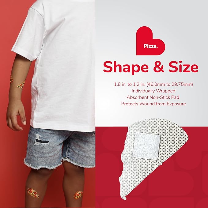 BioSwiss Bandages, Pizza Shaped Self Adhesive Bandage, Latex Free Sterile Wound Care, Fun First Aid Kit Supplies for Kids, 24 Count-CubbioJoy