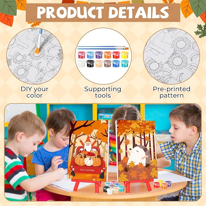 Blosssound 10 Set Pre Printed Canvas Pre Drawn Canvas Painting with Easel Kits 5" x 7" Outline Painting Panels for Beginners, DIY Craft Project, Party Favor, Home Decors(Autumn)-CubbioJoy