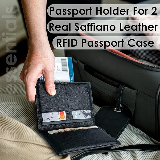 2 Passport Holder - Travel Essentials, RFID Blocking Wallet Credit Card Organiser, Plain Accessories Slim Cover For Men & Women-CubbioJoy