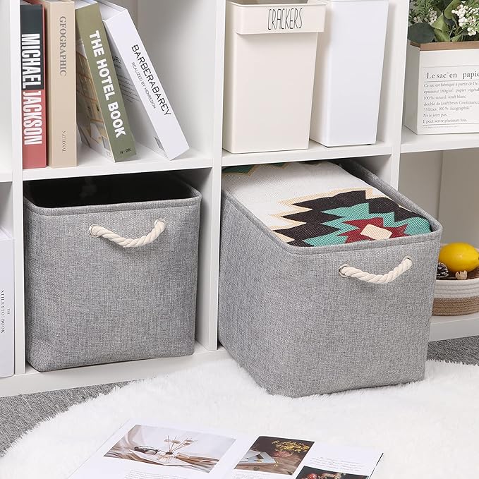 Bidtakay Grey Baskets [2-Pack] Shelf Baskets for Storage 16" X 11.8" X 11.8" Large Fabric Rectangular Decorative Storage Basket Organization Bins for Shelves Closet Home Organization(Grey)-CubbioJoy