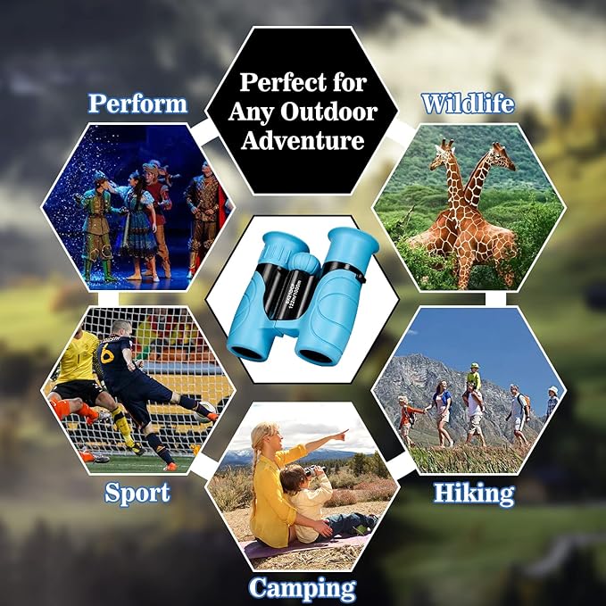 Binoculars for Kids 8x21, Gift for 3-12 Years Boys & Girls, Compact Kids Binoculars High-Resolution Shockproof Mini Binoculars for Bird Watching, Hiking, Camping, Travel Blue 302-CubbioJoy