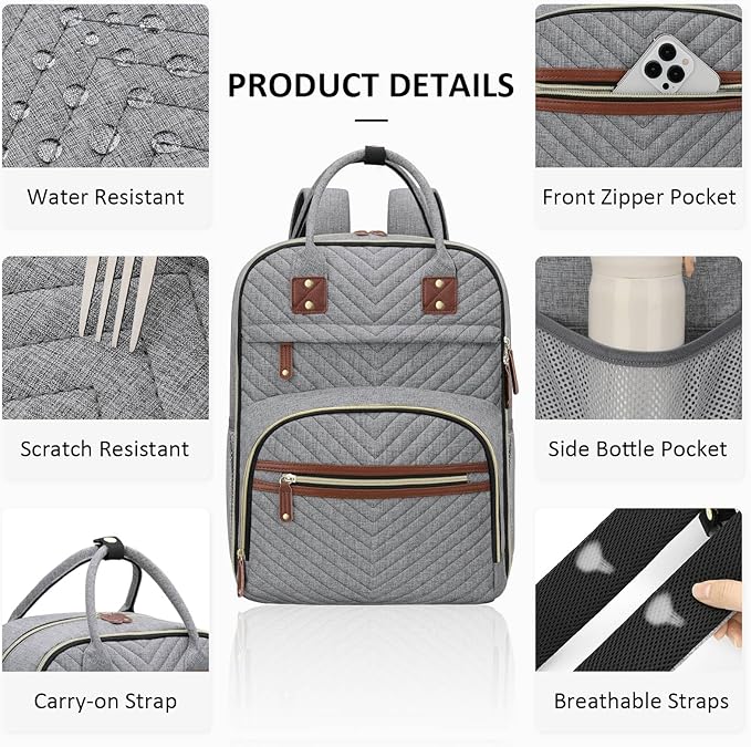 Diaper Bag Backpack for Women with Changing Pad, Baby Bag with Insulated Pockets Multifunctional Diaper Bags For Baby Girl Boy Waterproof Baby Bags For Boys Girls Maternity Bag Grey-CubbioJoy