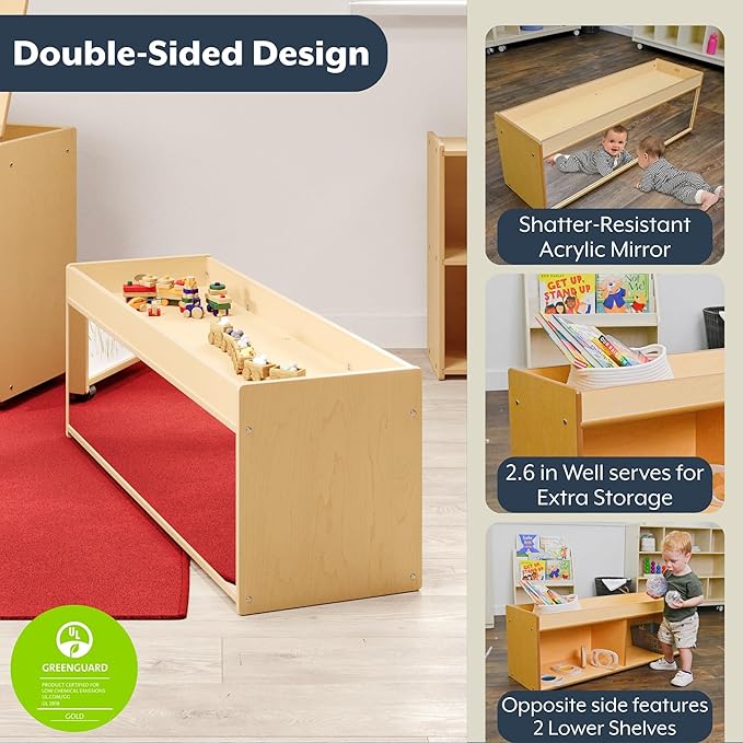 Angeles Value Line Toddler Storage with Mirror Back, Classroom Shelves and Daycare Furniture, Kids' Bookcases Cabinets & Shelves, 48" L x 15" W x 17" H-CubbioJoy