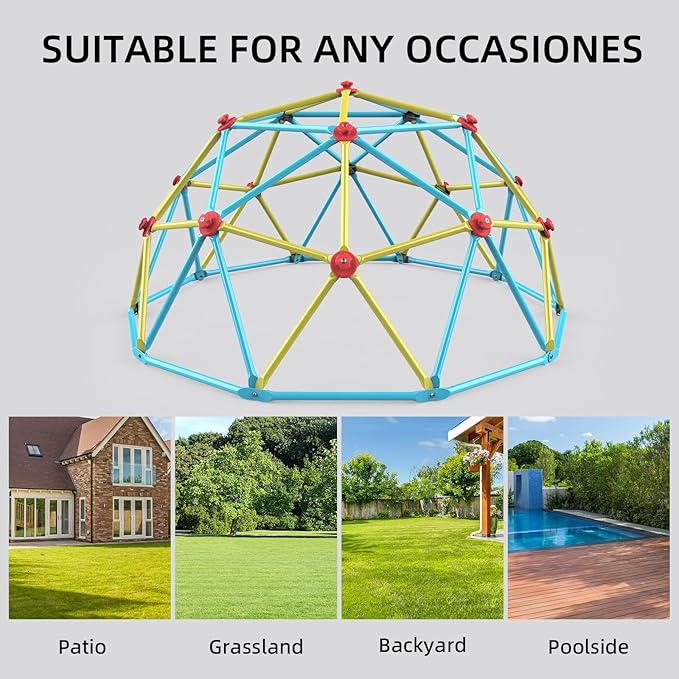 Climbing Dome, 10FT Jungle Gym with Swing for Kids 3 to 10 Outdoor Play Equipment, Supports 800lbs Toddler Play Set, Anti-Rust & Easy Assembly, Gift for Boys Girls (Yellow & Blue)-CubbioJoy