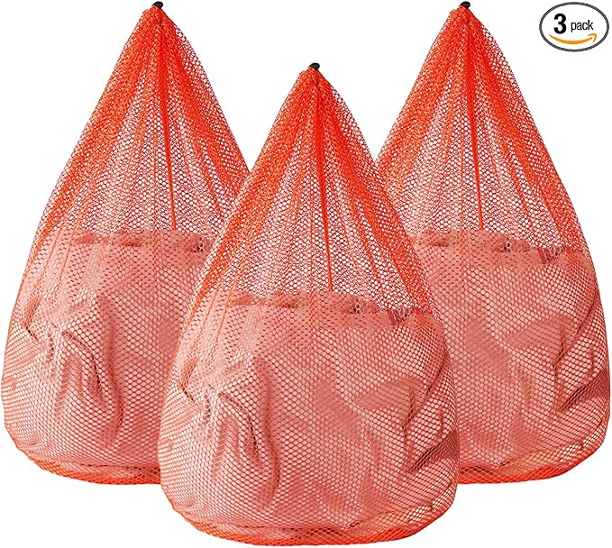 3Pcs Mesh Laundry Bags Washing Machine Mesh Wash Bags Jumbo for Delicates Clothes,Bed Linen,Toys with Drawstring Closure Sturdy(3 XXLarge 28 x 26 Inches, Orange)-CubbioJoy