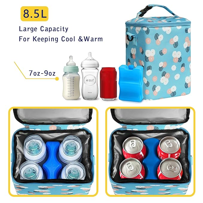 Breast Milk Cooler Bag with Ice Pack - Fits 4 Bottles Up to 9 Oz - Insulated Bag for Nursing Moms, Daycare, Travel-CubbioJoy