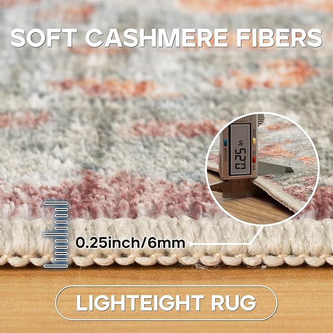 6x9 Area Rugs for Living Room Rug Washable: Modern Rug for Dining Room Bedroom Carpet Non Slip Low Pile 6 by 9 Indoor Abstract Nursery Home Office Red Brown-CubbioJoy