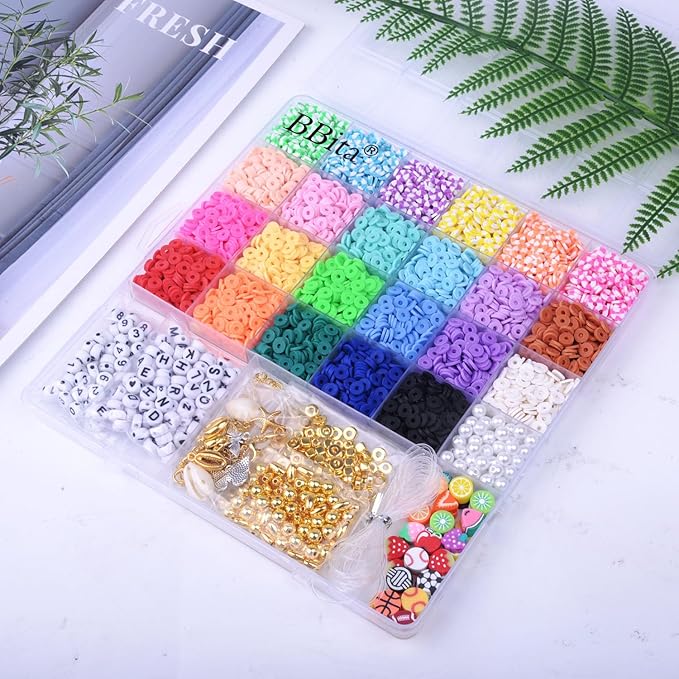 BBita 6680Pcs Clay Beads Bracelet Making Kit, Flat Preppy Beads for Friendship Bracelets, Polymer Clay Beads with Charms for Jewelry Earrings Necklaces Making Kit, Crafts Gifts for Girls Ages 6-12-CubbioJoy