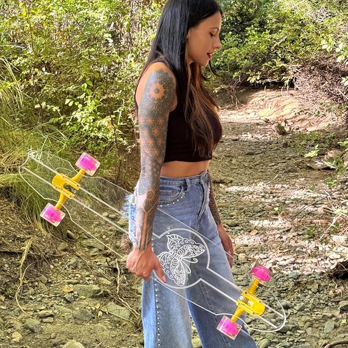 Clear Longboard Skateboard - Transparent Acrylic Long Boards with Light-Up LED Wheels for Smooth Rides - Ride The Streets in Style with Longboard Built for Beginners & Pros Alike-CubbioJoy