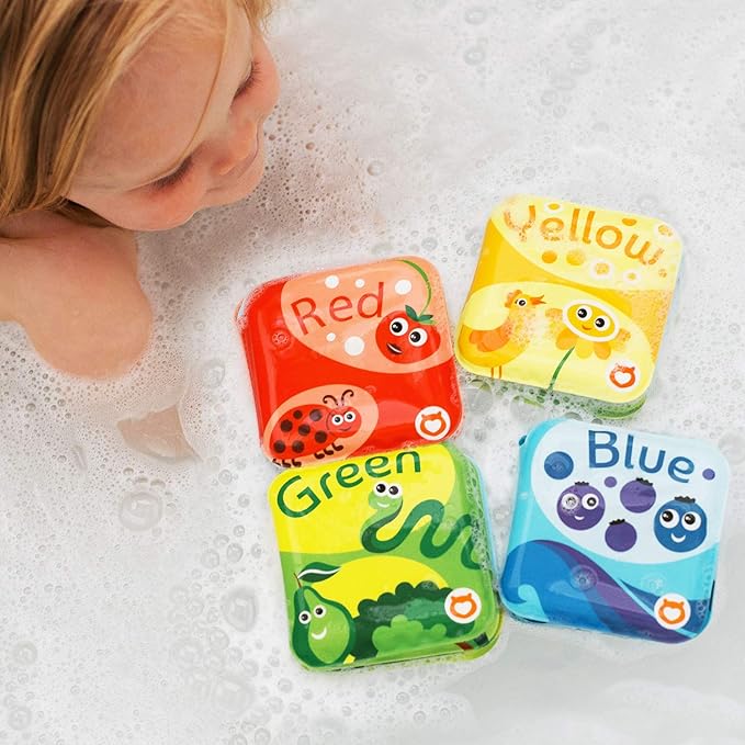 BabyBibi Floating Baby Bath Books for Baby. Kids Learning Bath Toys. Waterproof Bathtime Toys for Toddlers. Kids Educational Infant Bath Toys. (Set of 4: Color Recognition Bath Books)-CubbioJoy