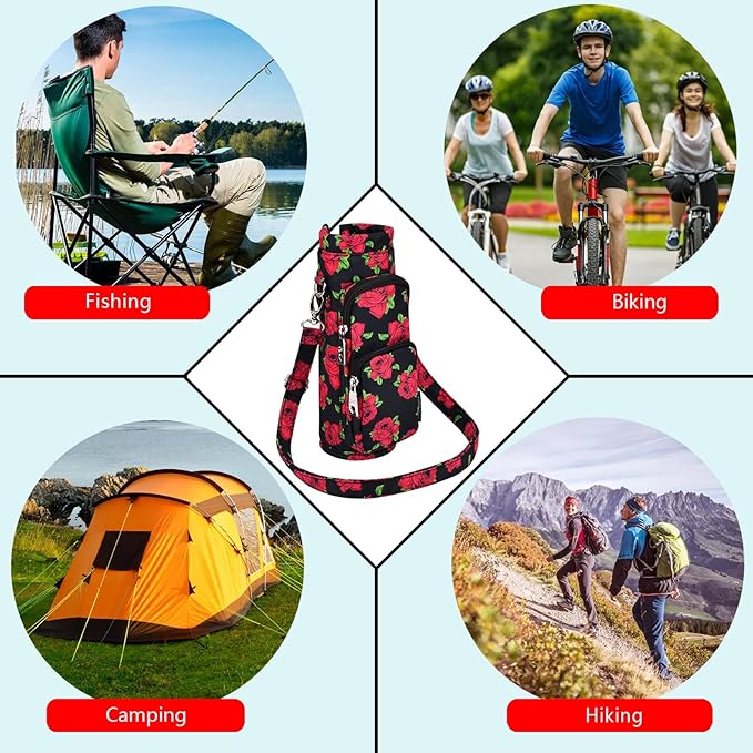 Betsey Johnson Insulated Water Bottle Pouch Holder Carrier Crossbag with Adjustable Shoulder Strap - Lightweight Polyester Accessories with Pockets Good for Hiking Sports-CubbioJoy