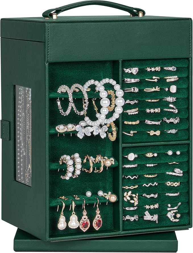 AKOZLIN 360° Rotating Jewelry Box 6-Tier Organizer Functional Jewelry Storage Case for Women Girls Ring Necklace Earring Bracelet Holder with Mirror-CubbioJoy