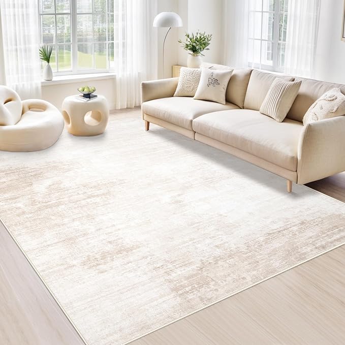 Area Rugs 6x9 Living Room: Washable Rug Modern Abstract Large Rug Soft Non Slip Neutral Rugs Stain Resistant Indoor Carpet for Bedroom Kitchen Dining Room Table Nursery Home Office Rugs(Beige,6'x9')-CubbioJoy