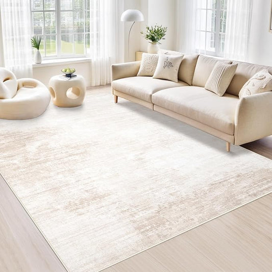 Area Rugs 6x9 Living Room: Washable Rug Modern Abstract Large Rug Soft Non Slip Neutral Rugs Stain Resistant Indoor Carpet for Bedroom Kitchen Dining Room Table Nursery Home Office Rugs(Beige,6'x9')-CubbioJoy