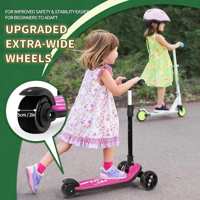 Besrey Kick Scooter for Kids Ages 3-10, 3-Wheel Folding Scooter with Adjustable Height, LED Light Wheels, Extra Wide Deck for Outdoor Activities-CubbioJoy