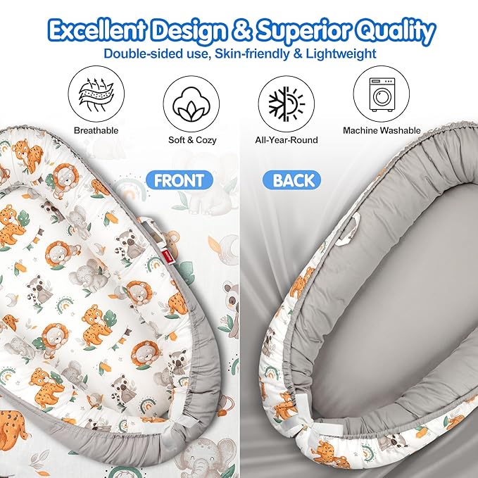 Baby Lounger - Breathable & Soft Baby Nest, Portable and Lightweight Tummy Time Lounger for Home and Travel, Ideal Newborn Babies Essentials Baby Shower Gifts-CubbioJoy