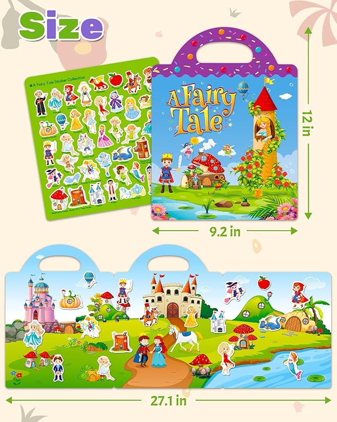 Benresive Reusable Sticker Book for Toddlers 2-4 Years, Fun Travel Stickers for Kids, Waterproof Sticker Books for Toddlers 1-3, Crafts Activities for Todddlers 1-3 2-4 3-5 - Fairy-CubbioJoy