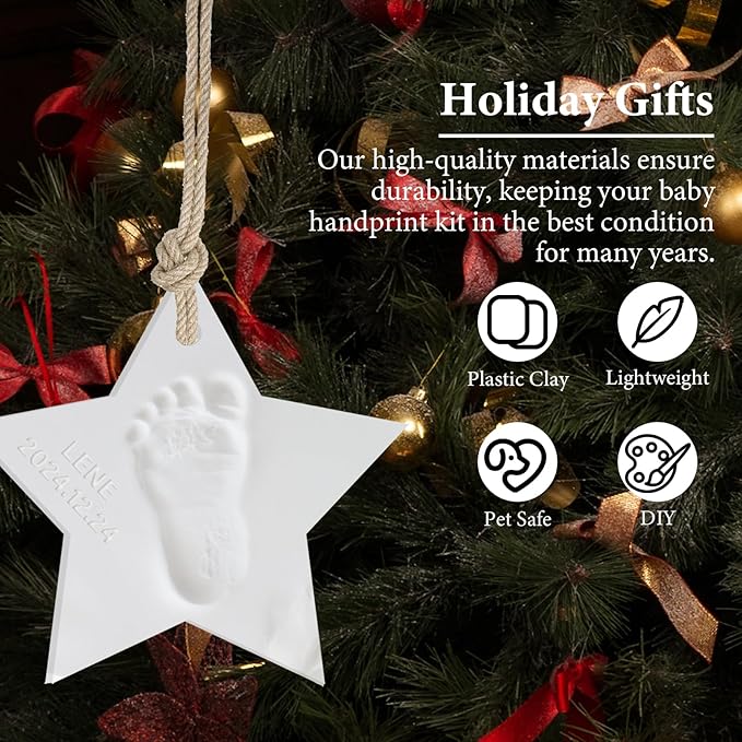 Baby Handprint Footprint Keepsake Ornament Kit, Personalized Baby Foot Printing Kit for Newborn Clay Impression Handmade DIY Imagination to Create-CubbioJoy