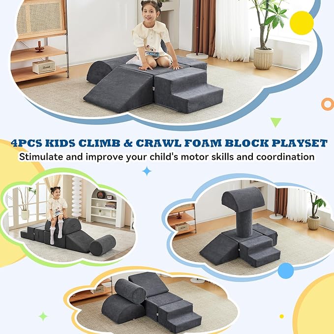 Jela Foam Blocks 6Pcs Soft Play Equipment Luxury Corduroy Fabric, Toddler Climbing Toys Indoor Soft Play for Toddlers-CubbioJoy