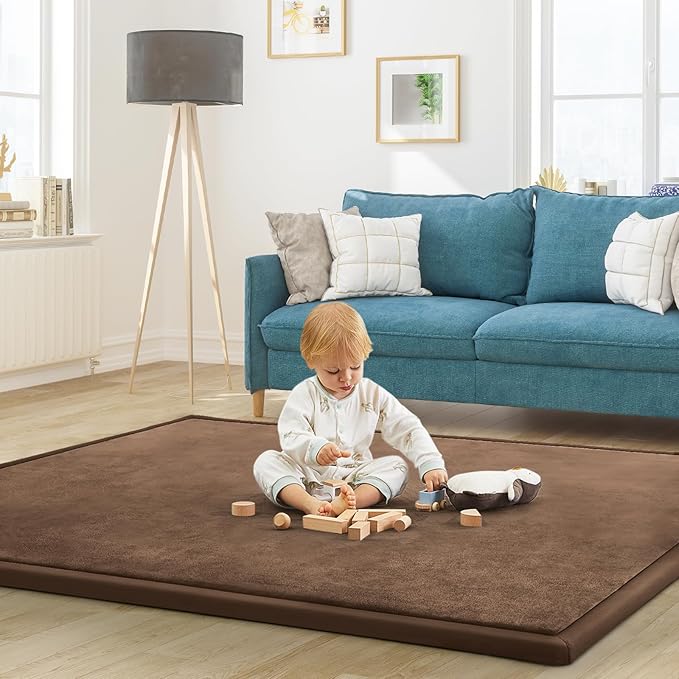 Baby Play Mat for Floor Tummy Time Mat Nursery Muscle Area Rug Playroom Tatami 79"x118" Memory Foam 1.3" Thick Crawling For Babies,Toddlers, Infants, Kids,Floor,Coffee-CubbioJoy