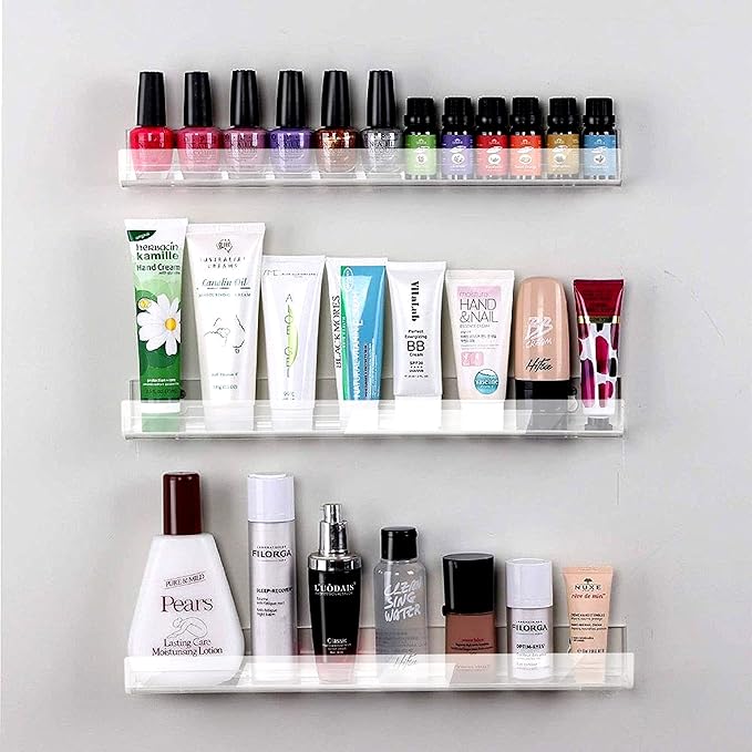 4 Pack 15 Inch Clear Acrylic Shelves, Clear Kids Floating Bookshelf for Kids Room, Modern Nail Polish Rack Sunglasses Essential Oil Picture Ledge Display Toy Storage Wall Shelf-CubbioJoy