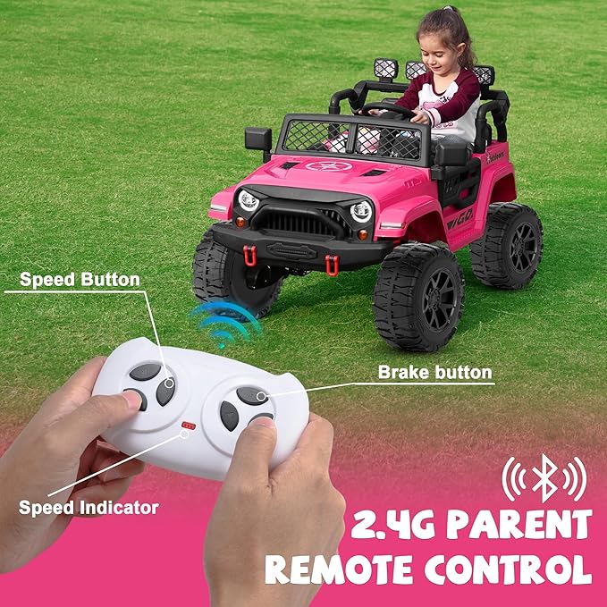 ANPABO 24V 2 Seater Ride On Car for Kids w/EVA Tires, 4X200W Motors, 4 Shock Absorbers, 2.4G Remote Control, Bluetooth Radio, LED Headlights & Searchlights, Electric Car for Kids Ages 3-8, Pink-CubbioJoy