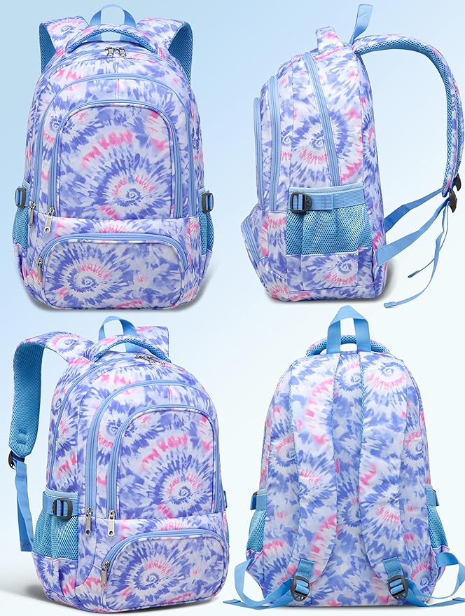 BLUEFAIRY Kids Backpack for Girls Elementary Primary Middle School Bags for Aged 8-10 for Teens Childs Bookbags Back to School Book Bags Cute Mochilas para Niñas Tie-dye Violet-CubbioJoy