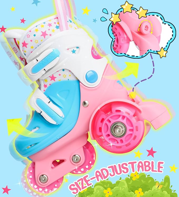 Adjustable Roller Skates for Kids Girls Ladies with Light Up Flash LED Wheels(Age 3-9),Three-Point Type Balance,Gift Box Packing for Toddlers,Children-CubbioJoy