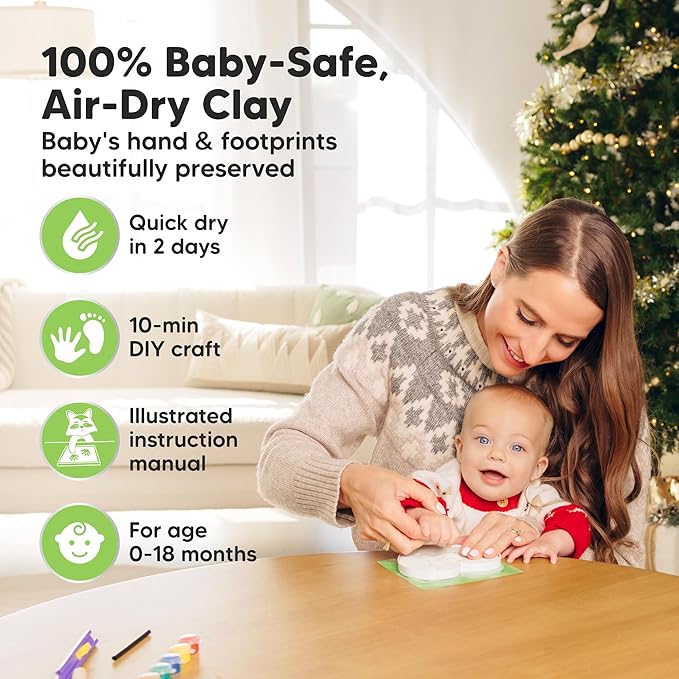 Baby Hand and Footprint Kit Keepsake - Quick-Dry Newborn Foot & Handprint Ornament Kit Boys, Girls, Personalized New Baby Gifts for New Parents, Cute Christmas & Keepsake Gifts (Duo Heart)-CubbioJoy
