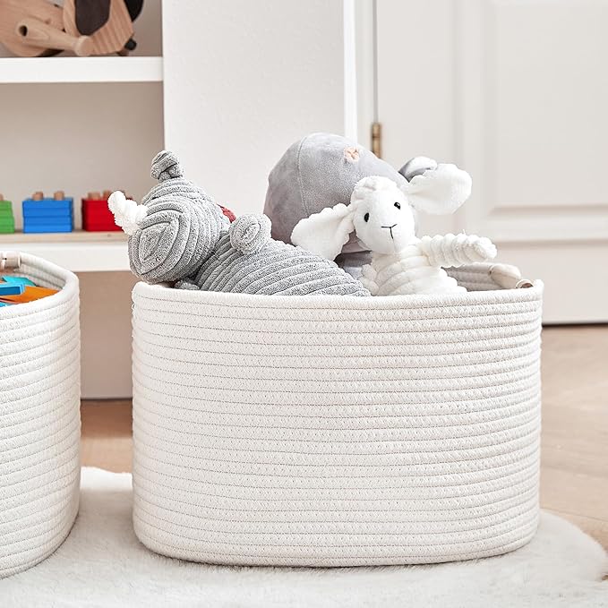 3 Pack Storage Basket for Cabinet and Toy Organization - 13"x9.8"x8.7" Baskets for Storage - Baby Toy Bin - Toy Storage Organizer - Ideal for Empty Gift Baskets to Fill-White-CubbioJoy