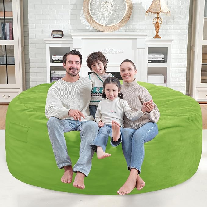 6FT Bean Bag Chair, Large Bean Bag Chairs with Memory Foam Filled, Fluffy Beanbag Sofa with Dutch Velvet Cover, Round BeanBag Chairs for Living Room, Playroom - Lime-CubbioJoy