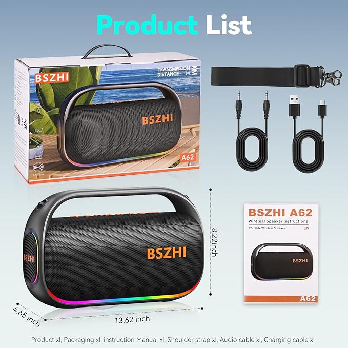 80W(120W Peak) Bluetooth Speaker Loud, Portable IPX6 Waterproof Bluetooth Speakers Wireless TWS for Outdoor, Party, Travel, and Beach Camping with Light, BT5.0, USB/TF Card, AUX-CubbioJoy