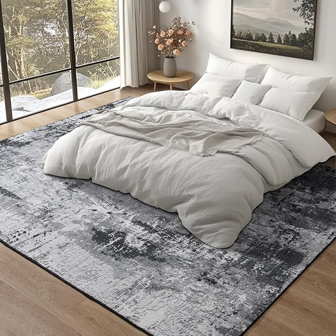 Kelarea Living Room Rug, 6x9 Area Rug Modern Abstract Washable Rugs, Black Non Slip Low Pile Carpet, Stain Resistant Large Rugs for Bedroom, Dining Room, College Dorm, Home Office-CubbioJoy