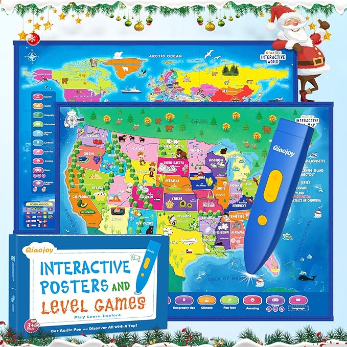 Bilingual Interactive for Kids Talking USA Map World Map for Kids Learning, Geography Toys Games Educational Electronic Map Personalized Gift/Toys for 4 5 6 7 8 9 10 Year Old Girls/Boys-CubbioJoy