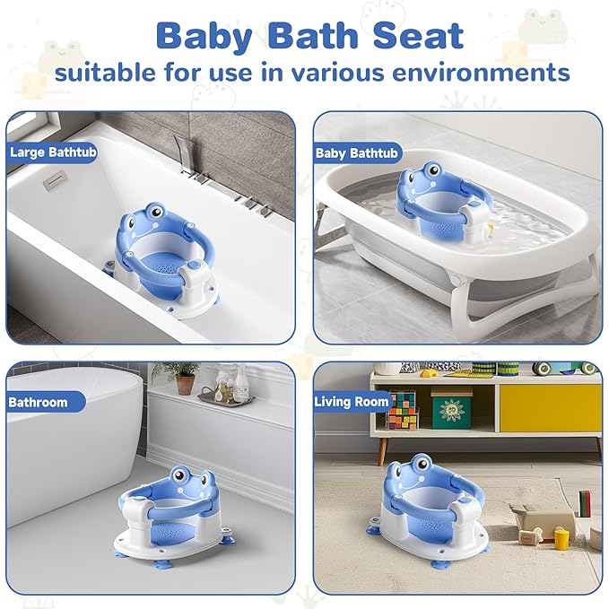 Baby Bath Seat for Babies 6 Months & up Non-Slip Toddler Bath Seats for Sitting Up Infant Bathtub Chair with Suction Cups and Soft Cushion for Baby Shower Tub Seat-CubbioJoy
