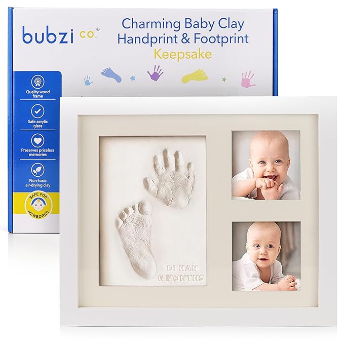 Bubzi Co Baby Footprint Kit, Baby Foot and Hand Print Kit, Baby Keepsake Frame, Nursery Pictures Frames, Hand Print Mold Kit, New Mom Gifts, Baby Newborn Essentials Must Haves, Baby Shower Gifts-CubbioJoy