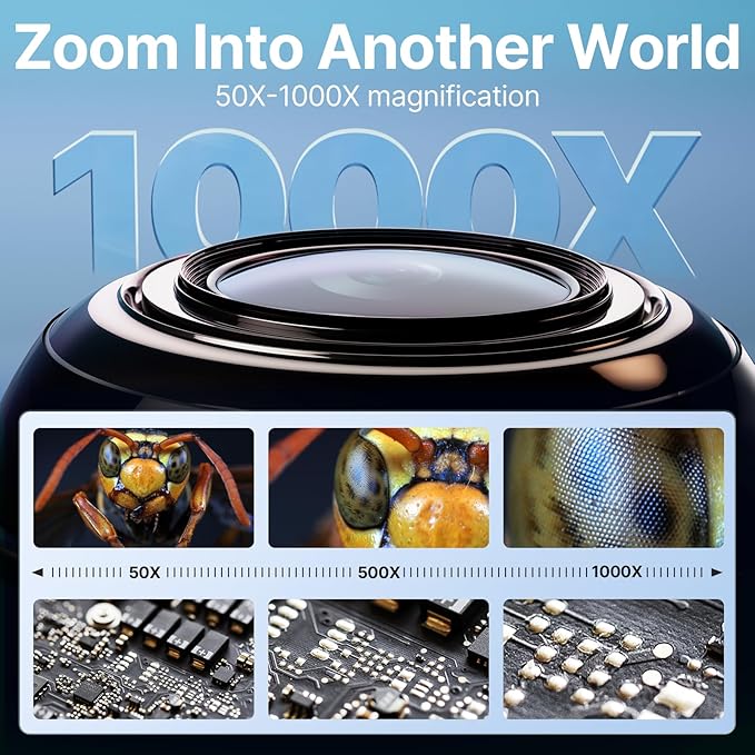 Coin Microscope for Error Coins, 4.3 inches 1080P LCD Digital Microscope, 50x-1000x Magnifier with 8 Adjustable LED Lights, PC View, Compatible with MacOS Windows for Adults Kids-CubbioJoy