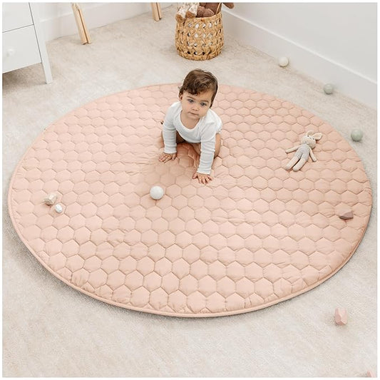 Comfy Cubs Round Kids Play Mat - Large 60 inches Soft Quilted Baby Floor Mat with Non-Slip Bottom - Plush Design for Toddlers' Playtime and Relaxation - Comfortable and Durable - Blush-CubbioJoy